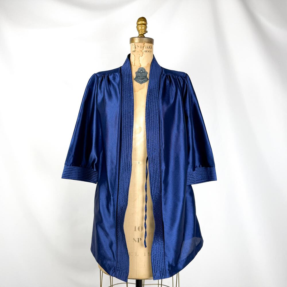 Vintage Short Navy Satin Robe - Small